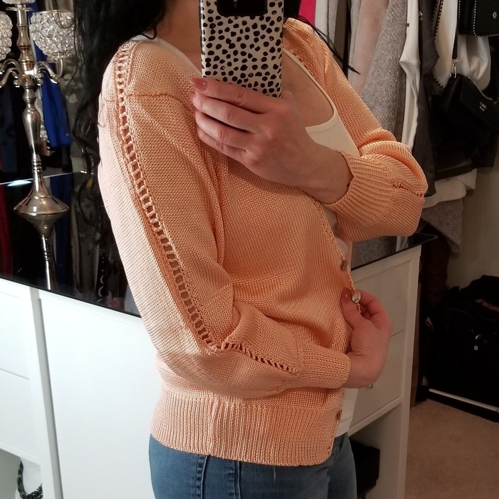 Vintage Peach Handknit Cardigan Sweater, Size S/M - Picture 2 of 14